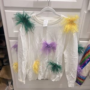 Queen of sparkles Mardi gras Sweater! WORN ONCE size XL